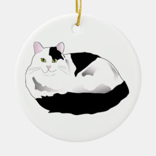 zwarte en witte kat keramisch ornament