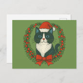 Zwarte en witte kat, Kerstman Feestdagenkaart (Voorkant / Achterkant)