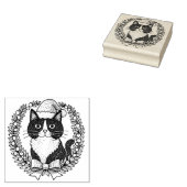 Zwarte en witte kat Kerstman Rubberstempel (Gestempeld)
