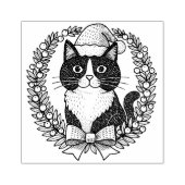 Zwarte en witte kat Kerstman Rubberstempel (Afrduk)