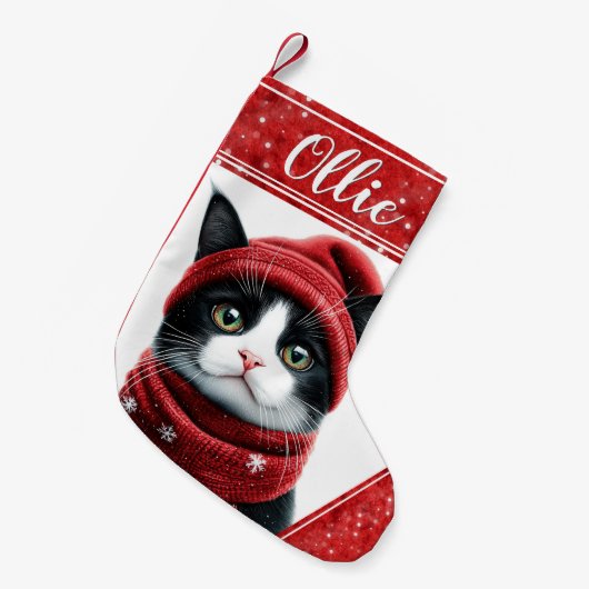 Zwarte en witte kat Kerstmis Pet Stocking Kleine Kerstsok (Voorkant (Hangend))
