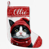 Zwarte en witte kat Kerstmis Pet Stocking Kleine Kerstsok (Voorkant)