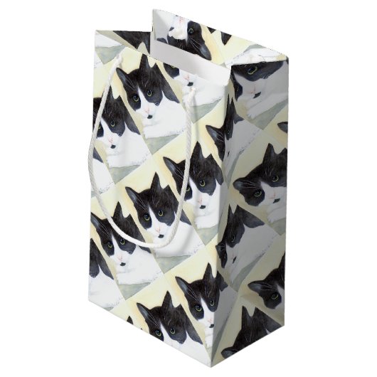 Zwarte en witte kat klein cadeauzakje (Achterkant Gekanteld)