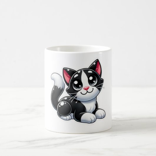 Zwarte en witte kat koffiemok (Center)