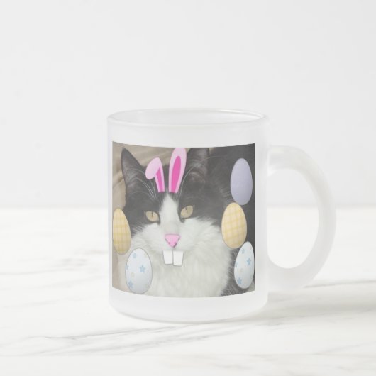 Zwarte en witte kat matglas koffiemok (Rechts)
