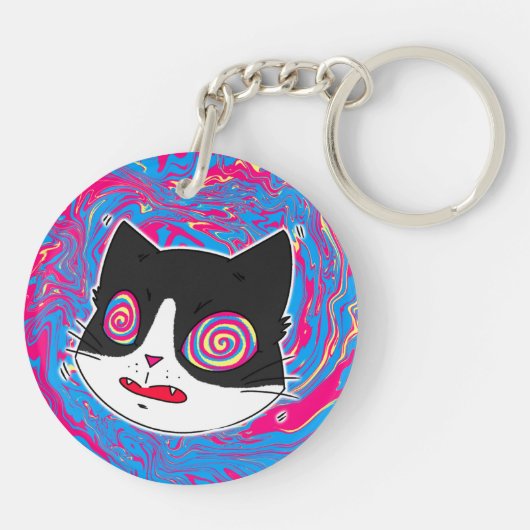 Zwarte en witte kat met grappige tekst sleutelhanger (Achterkant)