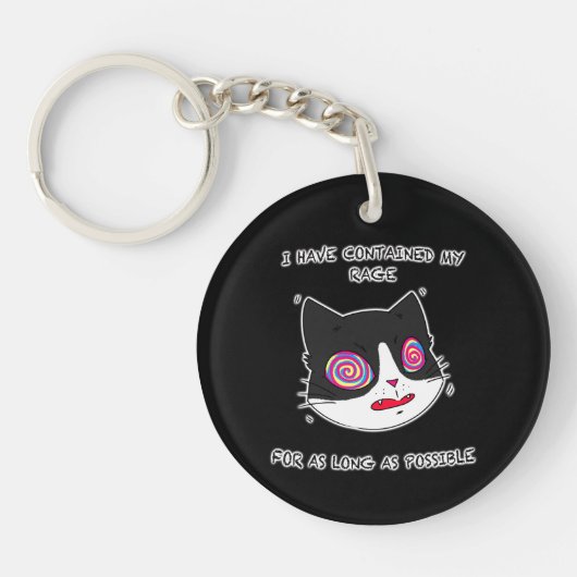 Zwarte en witte kat met grappige tekst sleutelhanger (Voorkant)