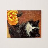 Zwarte en witte kat met Halloween-thema Legpuzzel (Horizontaal)