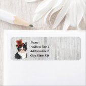 Zwarte en witte kat met zonnebril en hoed etiket (Insitu)