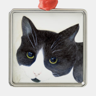 Zwarte en witte kat metalen ornament