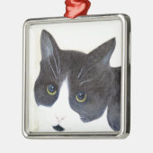 Zwarte en witte kat metalen ornament (Links)