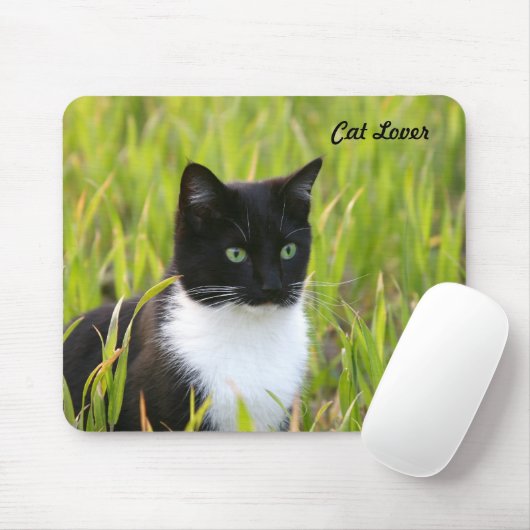 Zwarte en witte kat Mousepad Muismat (Met muis)