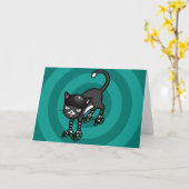 Zwarte en witte kat op Rollerskates Kaart (Gele Bloem)