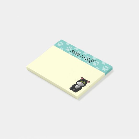 Zwarte en witte kat post-it® notes (Schuin)