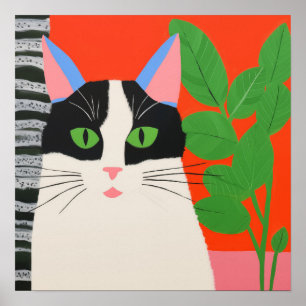 Zwarte en witte kat poster