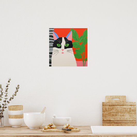 Zwarte en witte kat poster (Keuken)
