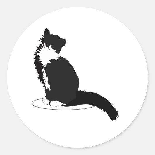 Zwarte en witte kat ronde sticker (Voorkant)