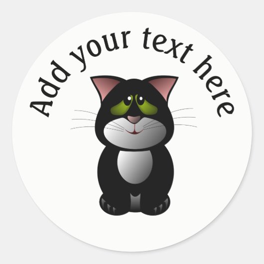 Zwarte en witte kat ronde sticker (Voorkant)