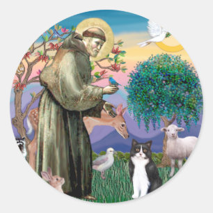 Zwarte en witte kat - Saint Francis Ronde Sticker