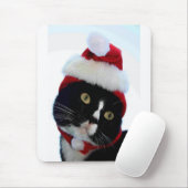 Zwarte en witte kat — Santa Hat, met links geen li Muismat (Met muis)