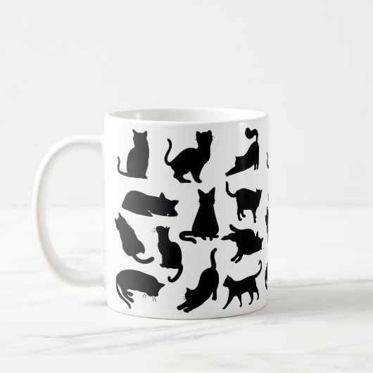 Zwarte en witte kat Silhouettes Koffiemok (Links)