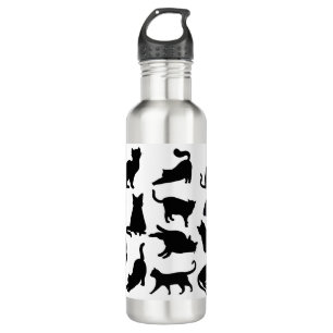 Zwarte en witte kat Silhouettes Waterfles