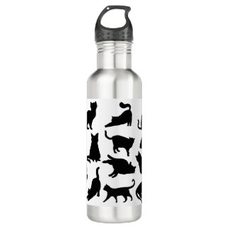 Zwarte en witte kat Silhouettes Waterfles