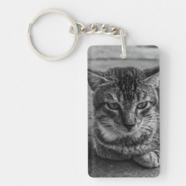 Zwarte en witte kat sleutelhanger