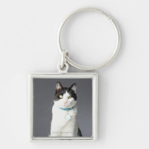 Zwarte en witte kat sleutelhanger