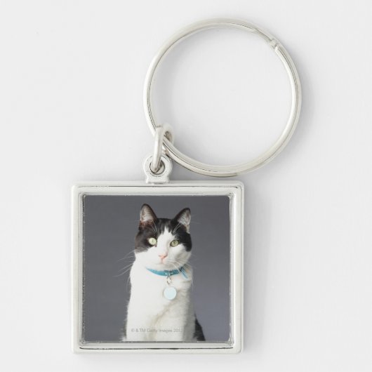 Zwarte en witte kat sleutelhanger (Voorkant)