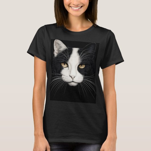 Zwarte en witte kat t-shirt (Voorkant)