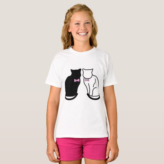 Zwarte en witte kat t-shirt (Voorkant volledig)