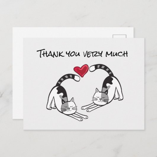 Zwarte en Witte Kat uit liefde Hartelijk dank Briefkaart (Voorkant / Achterkant)