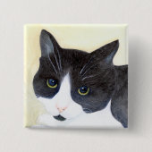 Zwarte en witte kat vierkante button 5,1 cm (Voorkant)