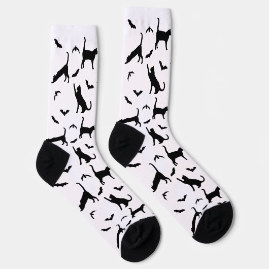 Zwarte en witte katten en vleermuizen patroon Hall Sokken (Rechts)