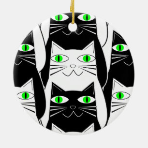 Zwarte en witte katten keramisch ornament