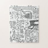 Zwarte en Witte Katten Leuk Handgetekende Kunst Legpuzzel (Verticaal)