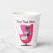 Zwarte en witte katten Mid century roze stoel Stip Papieren Bekers (Voorkant)