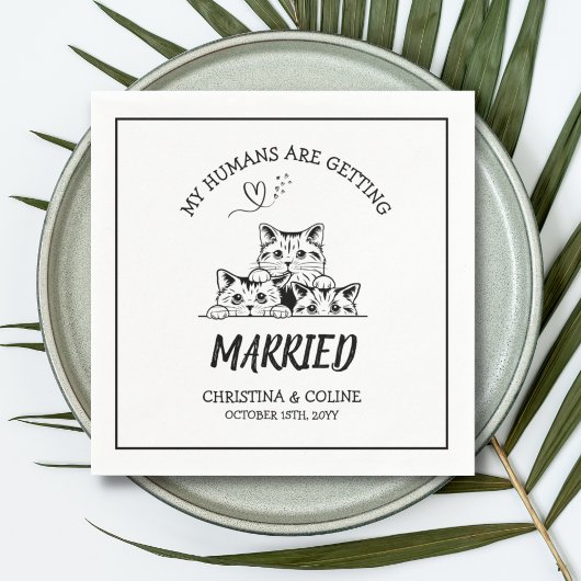 Zwarte en witte katten Moderne Eenvoudige bruiloft Servet