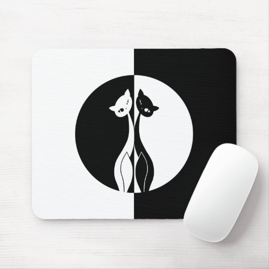 Zwarte en witte katten muismat (Met muis)