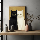 Zwarte en witte katten op gouden achtergrond schil poster