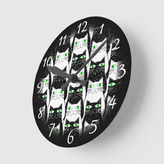 Zwarte en witte katten  oude print ronde klok (Hoek)