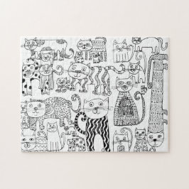 Zwarte en Witte Katten Plezierige Handgetekende Ku Legpuzzel