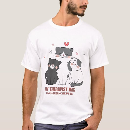 Zwarte en witte katten zijn therapeuten met snorha t-shirt (Voorkant)