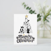 Zwarte en witte kattenboom Meowy Kerstmis Feestdagenkaart (Staand voorkant)