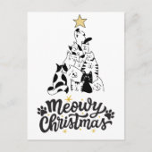 Zwarte en witte kattenboom Meowy Kerstmis Feestdagenkaart (Voorkant)