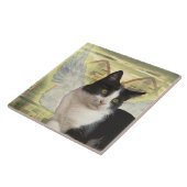 zwarte en witte kattengel vleugels  kunst tegeltje (Zijkant)