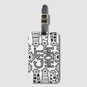 Zwarte en witte kattenmoeder met kattenpoten bagagelabel (Voorkant (verticaal))