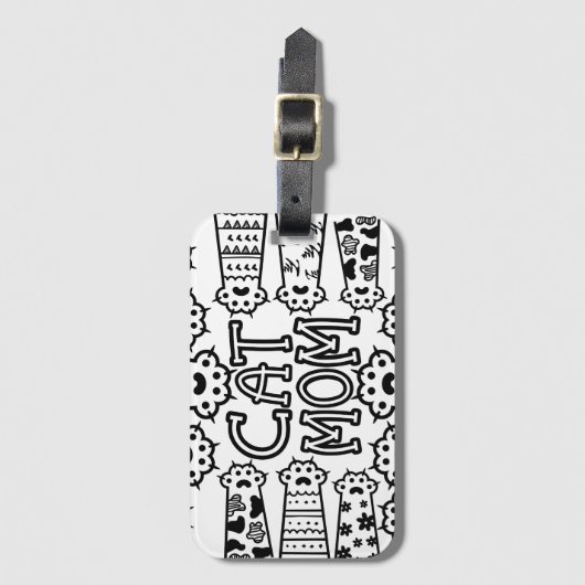 Zwarte en witte kattenmoeder met kattenpoten bagagelabel (Voorkant (verticaal))