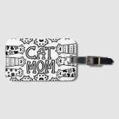 Zwarte en witte kattenmoeder met kattenpoten bagagelabel (Voorkant (horizontaal))